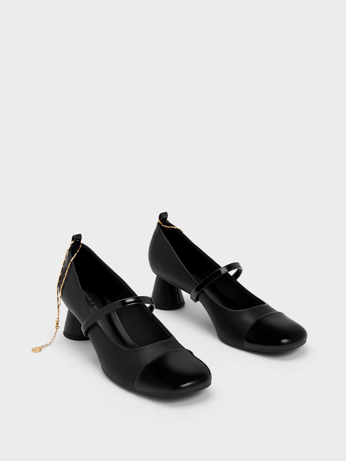 Black Delicate Chain Link Mary Jane Pumps CHARLES KEITH IN