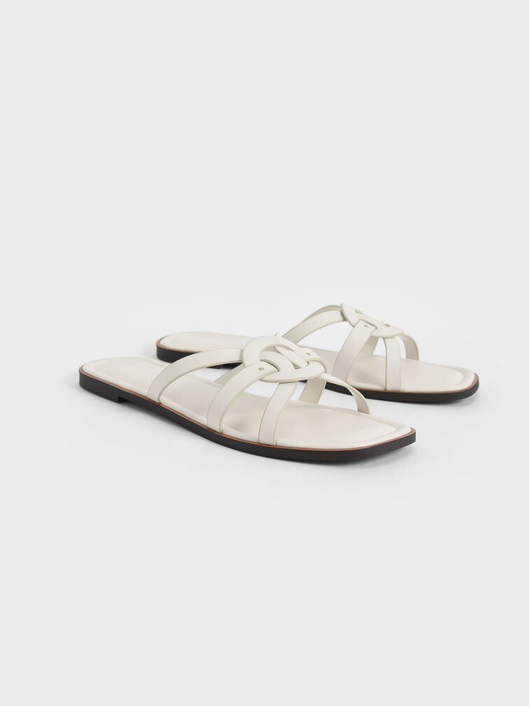 Ring Detail Strappy Flats, Chalk, hi-res
