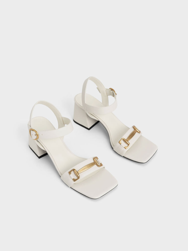 Metallic Bar Block Heel Sandals, Chalk, hi-res