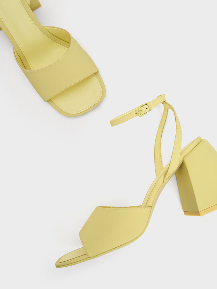 Chunky Block Heel Sandals, Yellow, hi-res