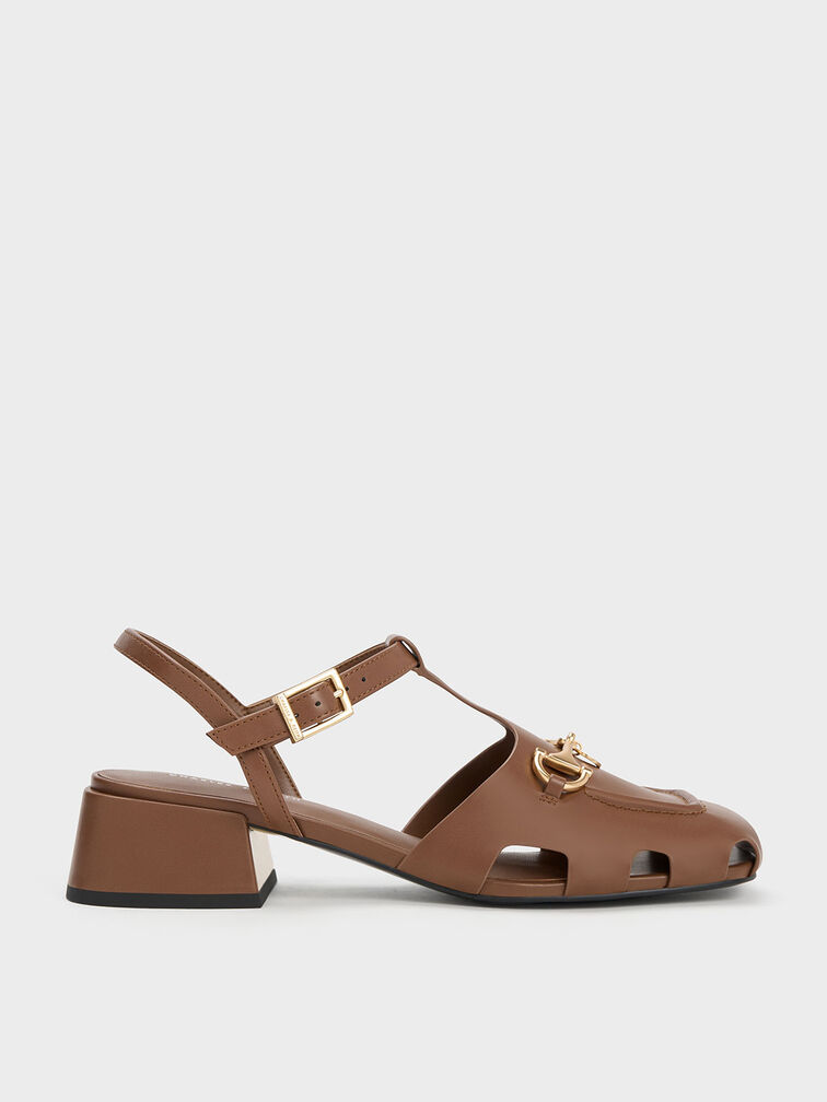 Cut-Out T-Bar Pumps, Brown, hi-res