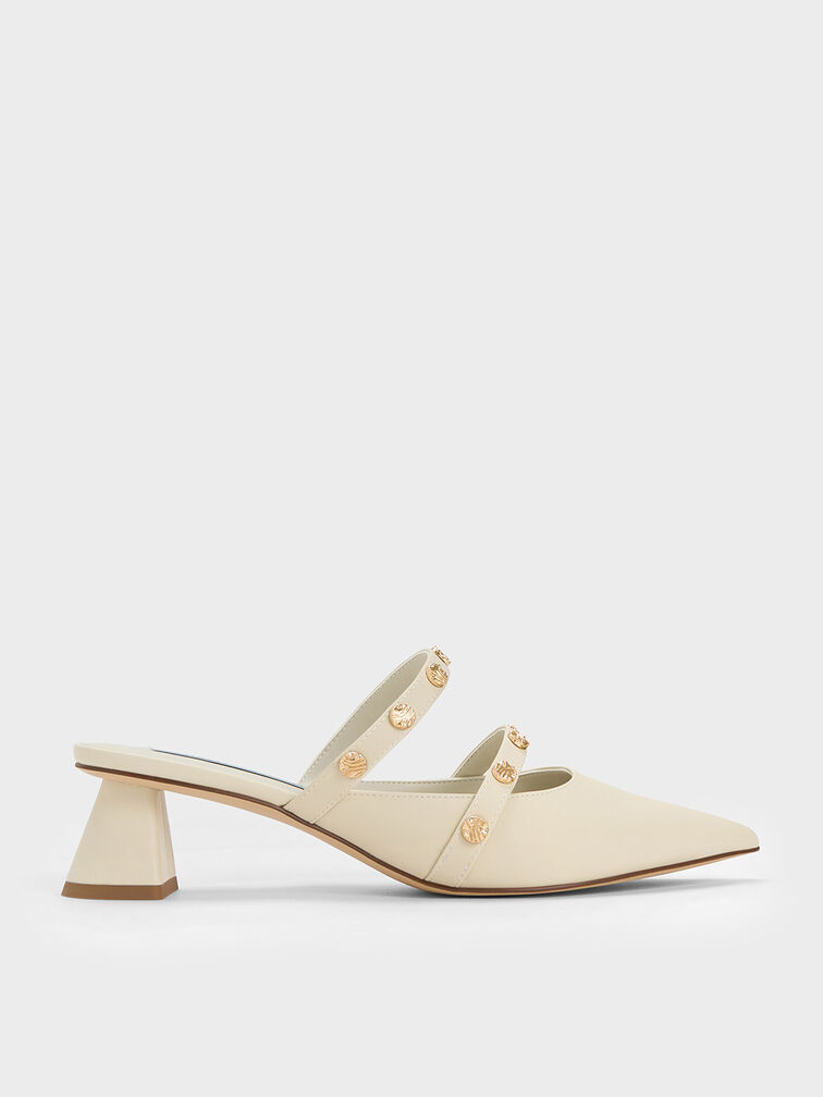 Studded Trapeze Heel Mules, Chalk, hi-res