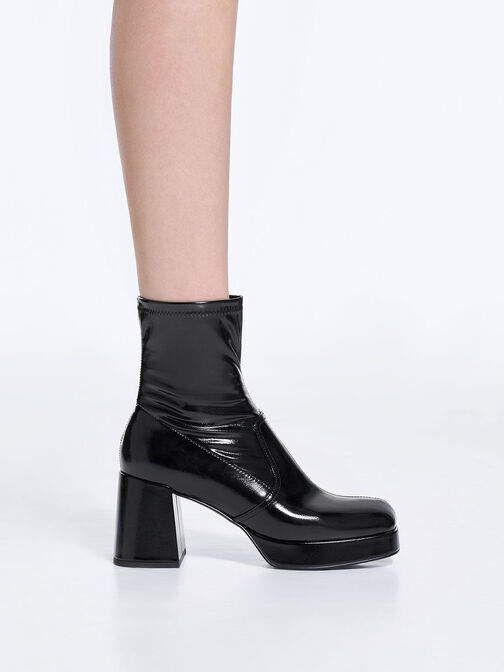 Patent Crinkle-Effect Block-Heel Boots, Black Patent, hi-res