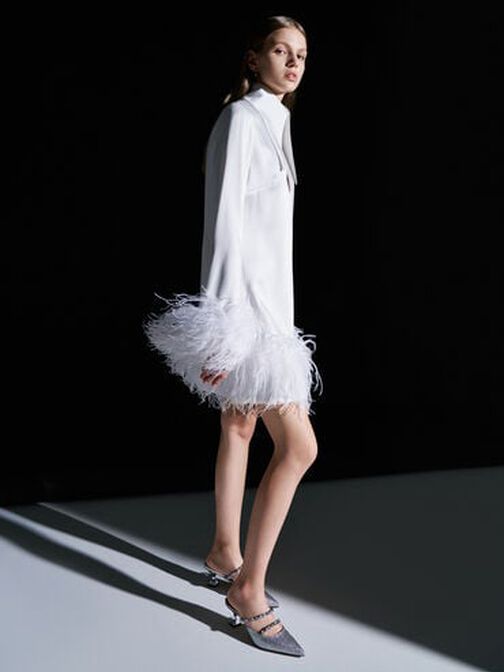 Wedding Collection: Gem-Encrusted Metallic Glittered Mules, Silver, hi-res