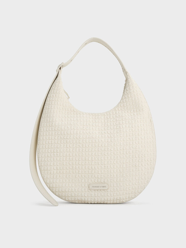 Textured Crescent Hobo Bag, Frosted White, hi-res