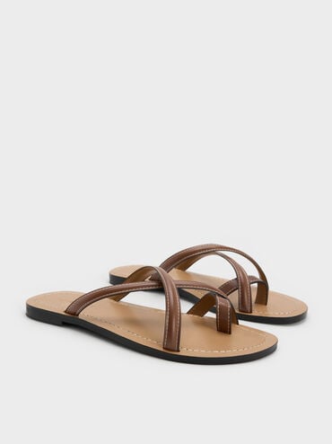 Crossover Toe-Ring Sandals, Cognac, hi-res