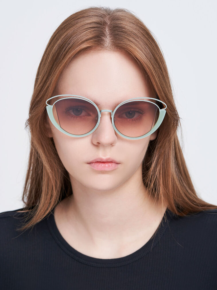 Cut-Out Wireframe Oval Sunglasses, Mint Green, hi-res