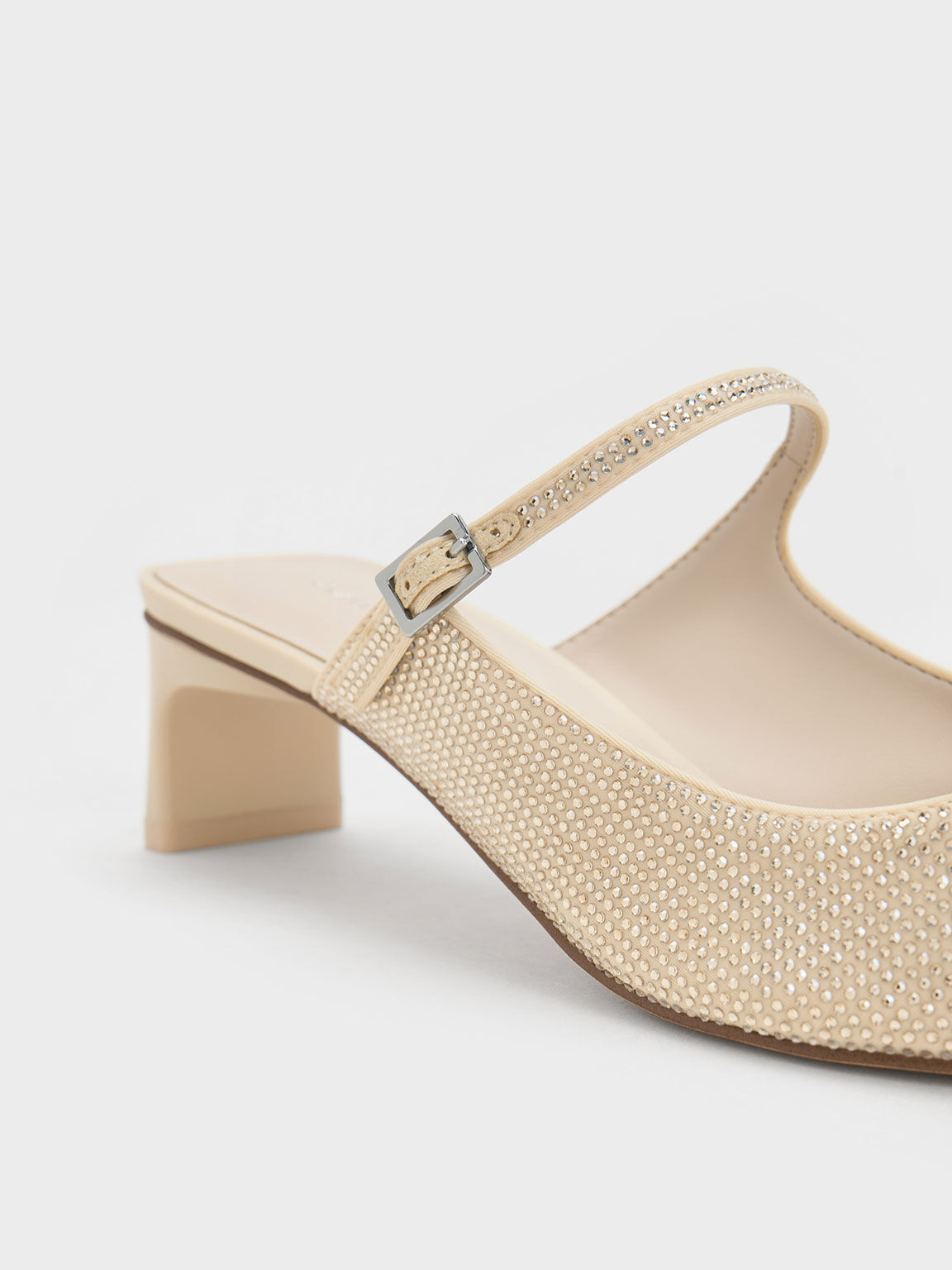 Nude Gem Embellished Blade Heel Mules CHARLES KEITH IN