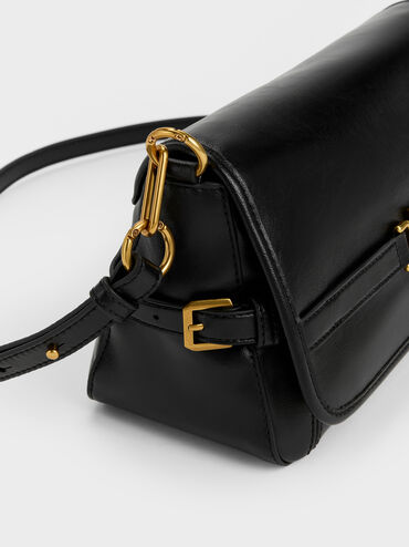 Gwynne Metallic-Buckle Belted Shoulder Bag, Black, hi-res