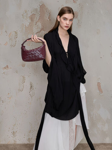 Ivette Woven Shoulder Bag, Wineberry Red, hi-res