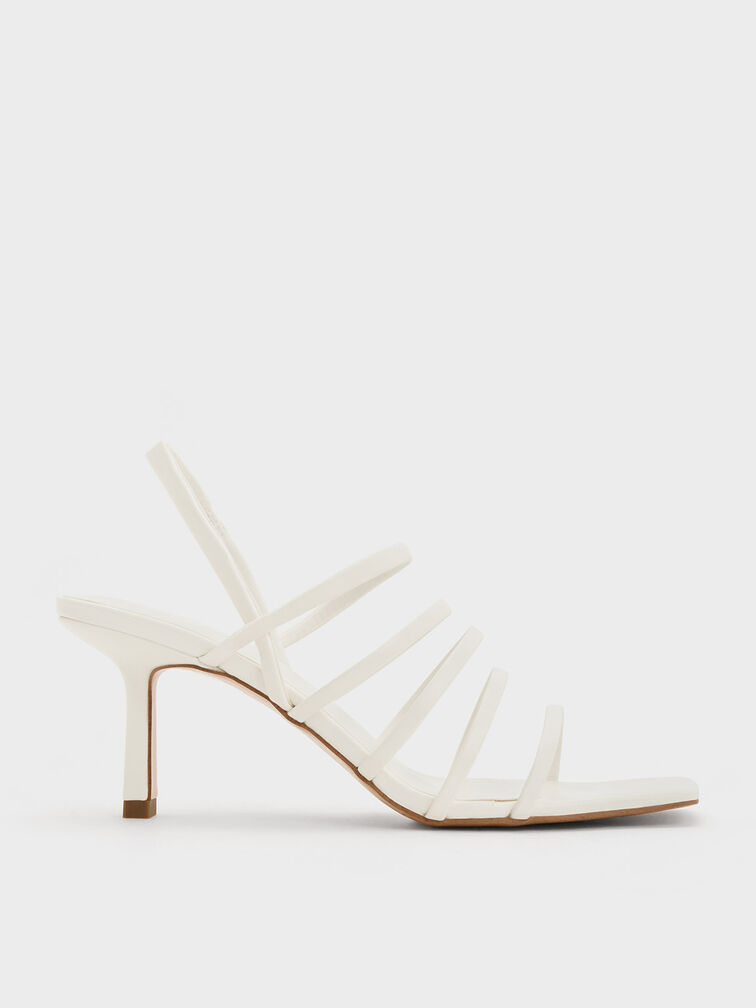 Strappy Blade Heel Sandals, White, hi-res