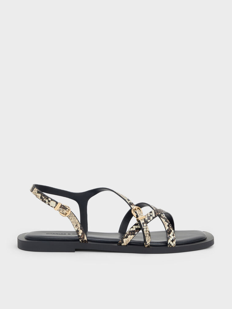 Snake-Print Crossover Slingback Sandals, Animal Print Natural, hi-res