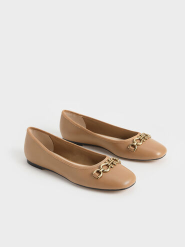 Chain Link Ballerina Flats, Camel, hi-res