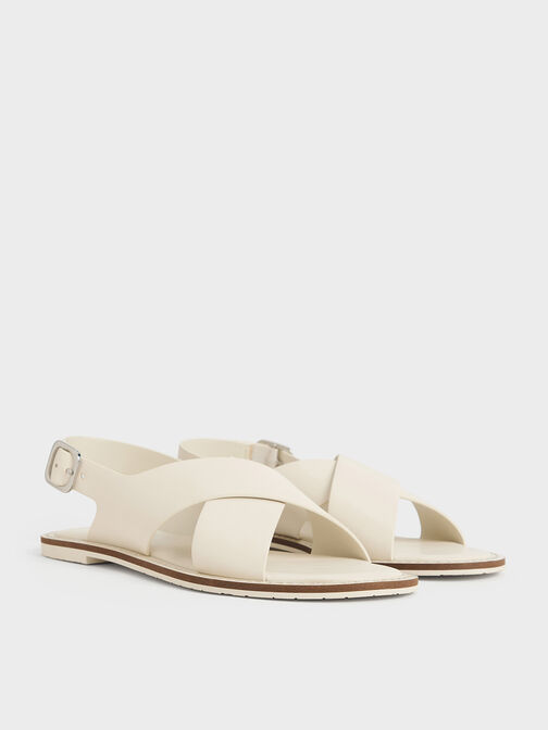 Crossover-Strap Slingback Sandals, Chalk, hi-res