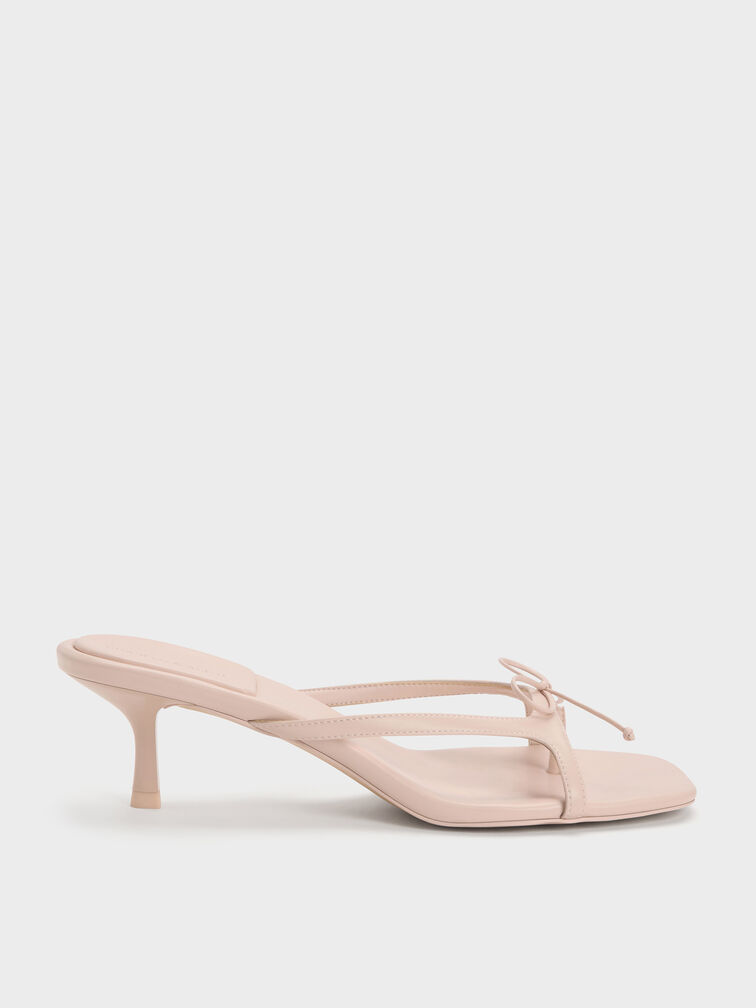 Bow Thong Kitten Heels, Nude, hi-res