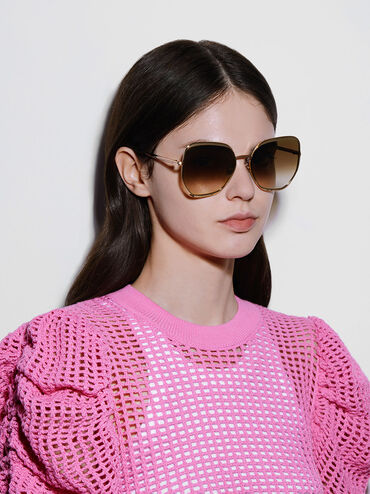 Braided Temple Butterfly Sunglasses, Gold, hi-res