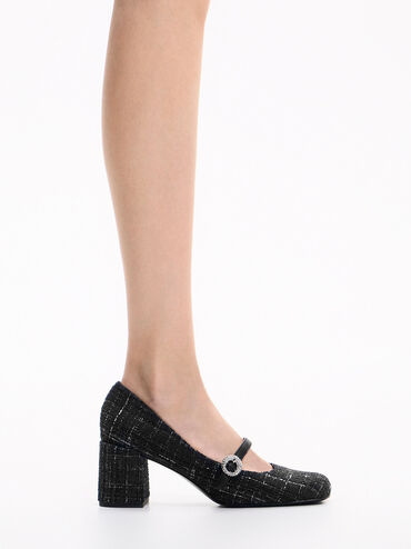 Tweed Crystal-Embellished Mary Jane Pumps, Multi, hi-res