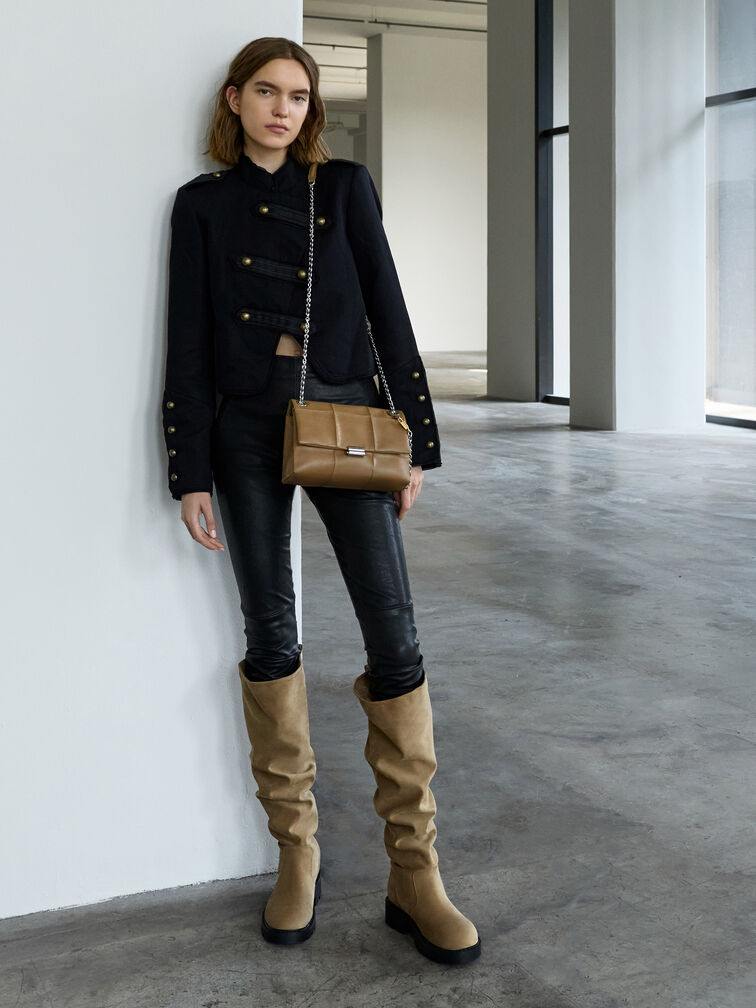 Delfina Quilted Chain-Strap Shoulder Bag, Walnut Brown, hi-res