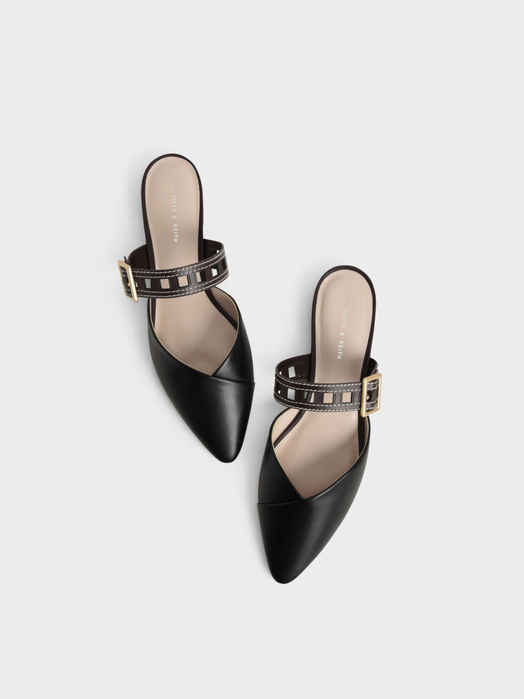 Sepphe Cut-Out Strap Flat Mule Pumps, Black, hi-res