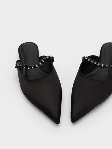 Flores Recycled Polyester Gem-Strap Flat Mules, Black, hi-res