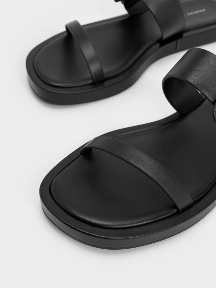 Buckled Strap Slides, Black, hi-res