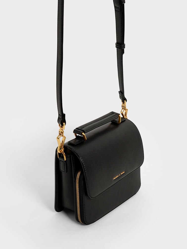 Front Flap Top Handle Crossbody Bag, Black, hi-res
