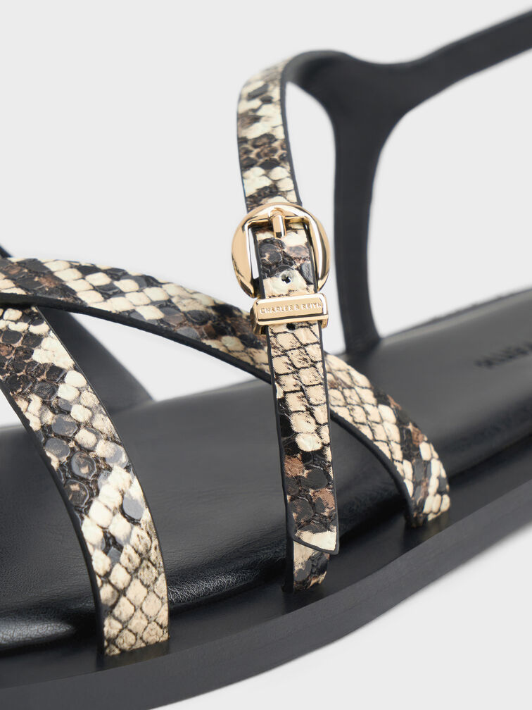 Snake-Print Crossover Slingback Sandals, Animal Print Natural, hi-res