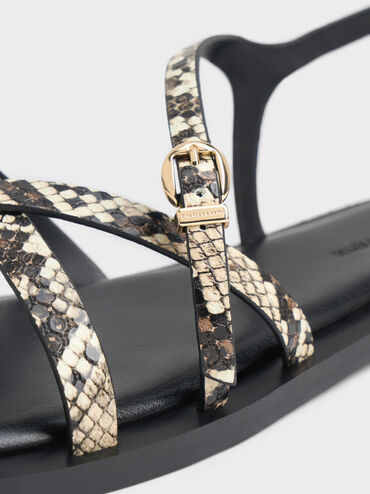 Snake-Print Crossover Slingback Sandals, Animal Print Natural, hi-res