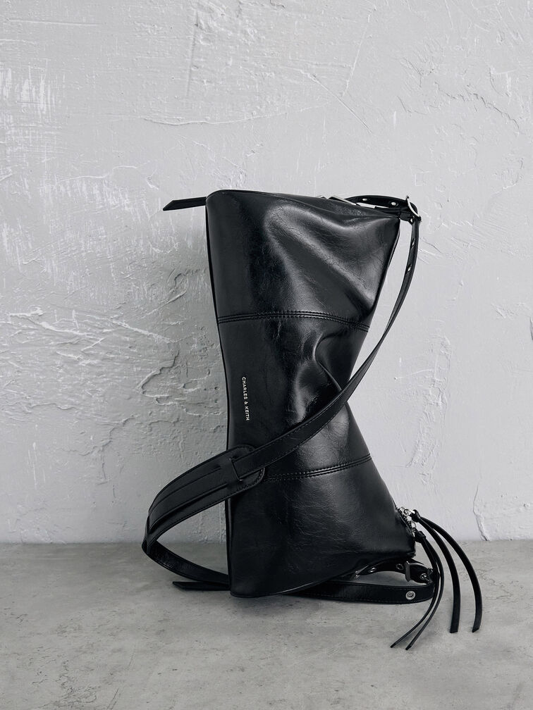 Bryna Panelled Grommet-Strap Crossbody Bag, Noir, hi-res