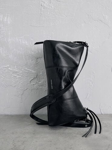 Bryna Panelled Grommet-Strap Crossbody Bag, Noir, hi-res