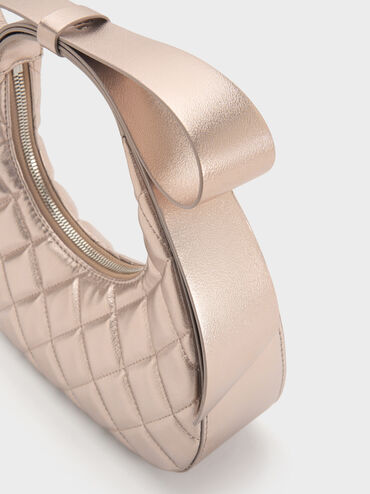 Janie Metallic Quilted Bow-Handle Bag, Rose Gold, hi-res
