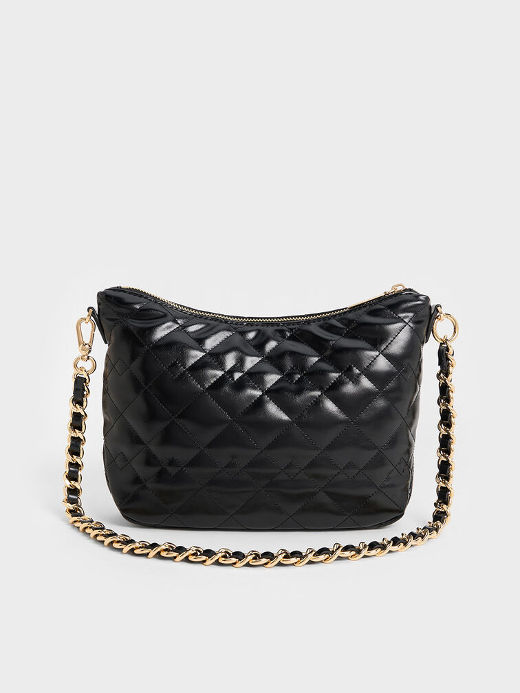 Duo Quilted Slouchy Hobo Bag, Black, hi-res