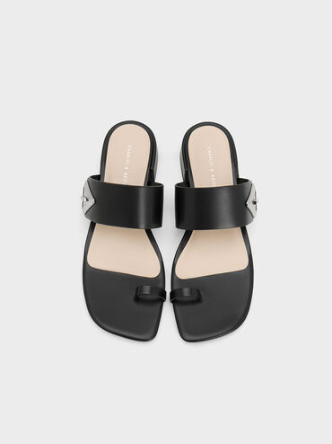 Trice Metallic Accent Toe-Ring Sandals, Black, hi-res