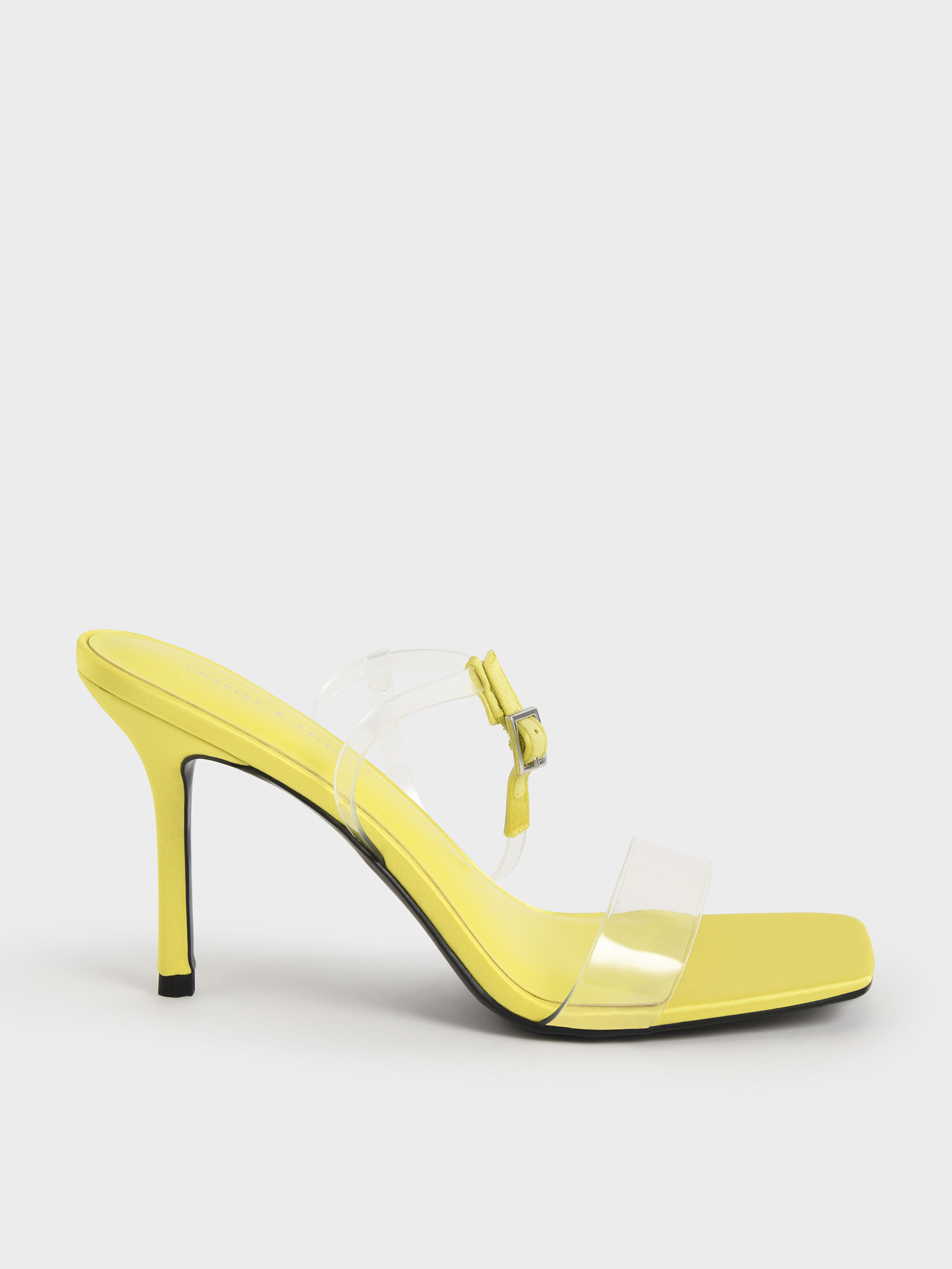 Lime Clear Strap Stiletto Heel Satin Mules CHARLES KEITH IN