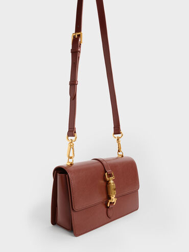 Atlas Push-Lock Braided Handle Bag, Chocolate, hi-res