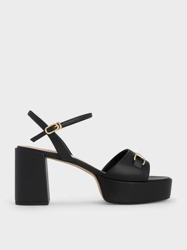 Leslie Metallic Accent Platform Slingback Sandals, Black, hi-res