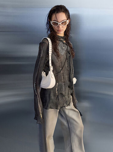 Petra Grommet-Strap Curved Shoulder Bag, Cream, hi-res
