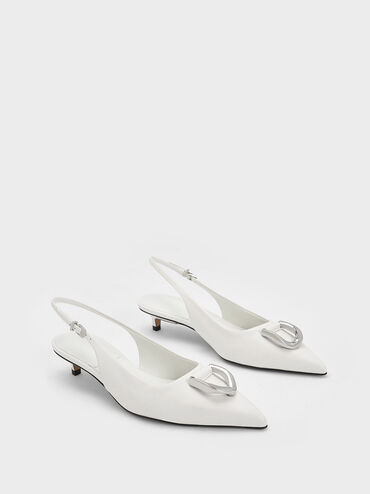 Gabine Leather Slingback Pumps, White, hi-res