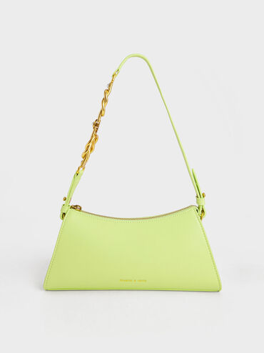 Metallic-Accent Strap Trapeze Bag, Lime, hi-res