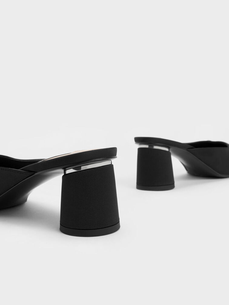 Twist Detail Satin Mules, Black, hi-res