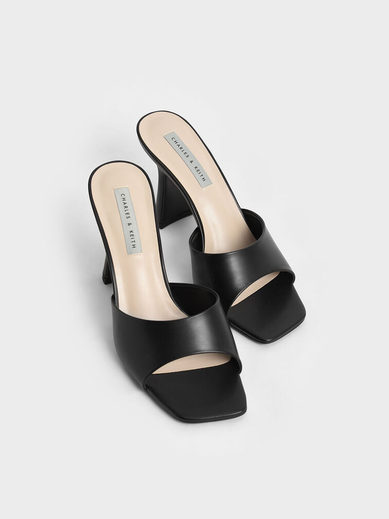 Square Toe Heeled Mules, Black, hi-res