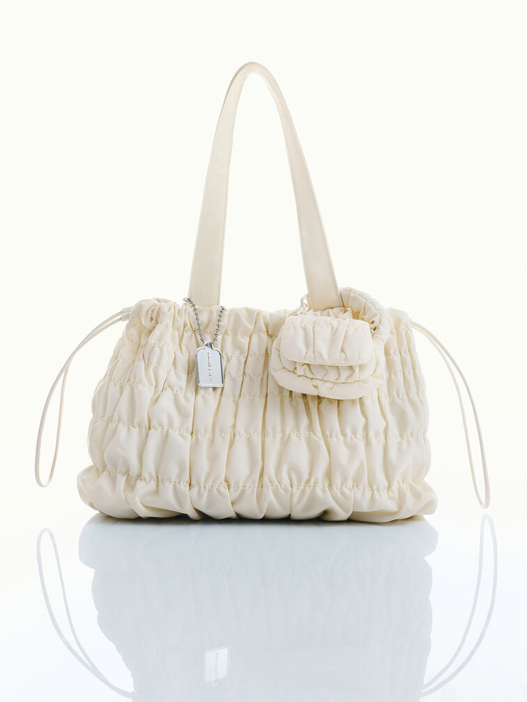Klio Nylon Ruched Tote Bag, Cream, hi-res