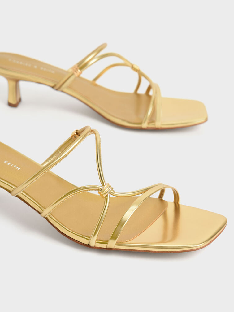 Metallic-Accent Strappy Mules, Gold, hi-res