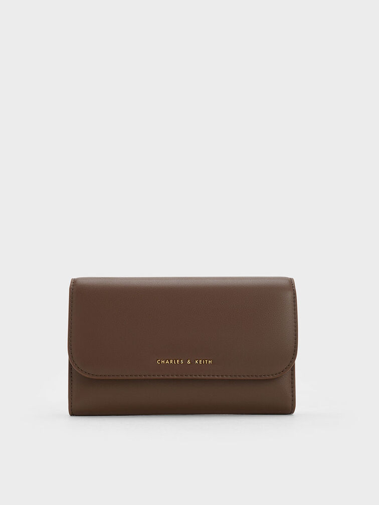 Octavia Front Flap Long Wallet, Dark Brown, hi-res