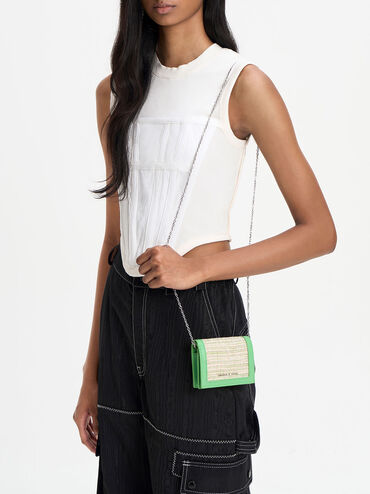 Micaela Tweed Card Holder, Green, hi-res