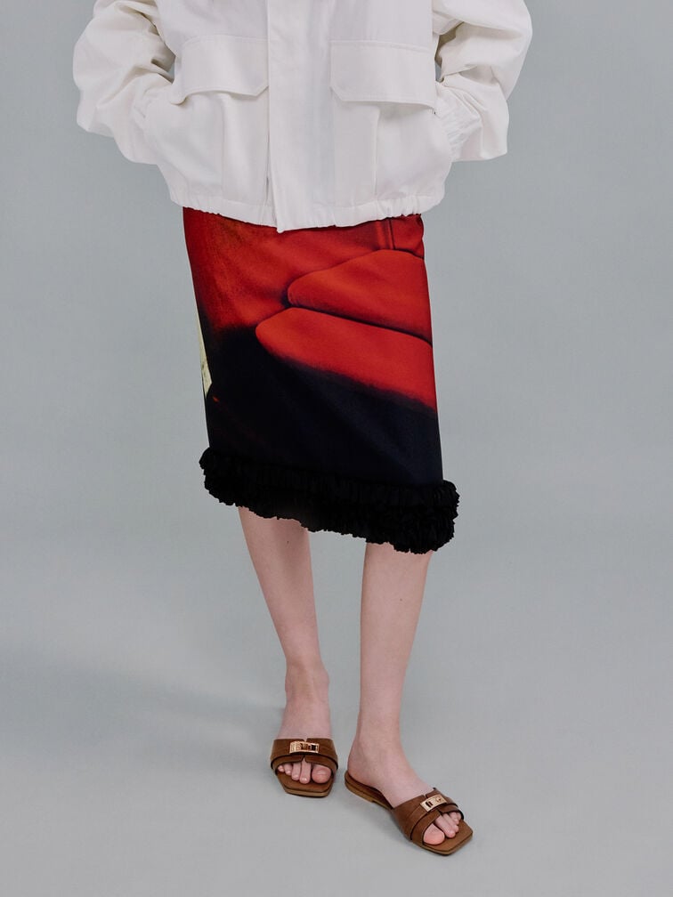 Lando Metallic-Accent Belted Slide Sandals, Cognac, hi-res