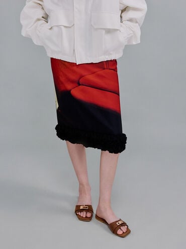 Lando Metallic-Accent Belted Slide Sandals, Cognac, hi-res