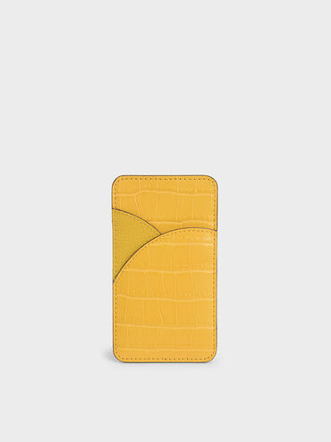 Croc-Effect Elongated Card Holder, Yellow, hi-res