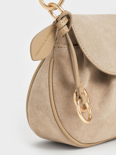 Britton Recycled Suede Ruched Saddle Bag, Nutmeg Beige, hi-res