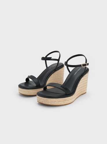 Espadrille Wedges, Black, hi-res